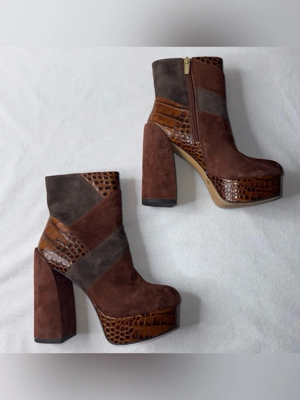 Women's Brown Suede Platform Ankle Boots